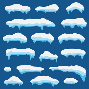 Snow caps for Winter decoration. Cartoon Snowy icon design on blue