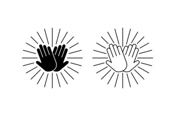 high five hand gesture with sunburst icon vector for websites