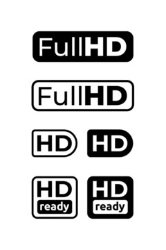 set of HD high definition video image resolution media badge label vector icon