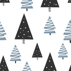 Obraz premium Christmas trees seamless pattern on white background vector.