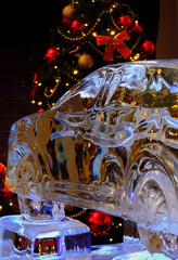 Fototapeta na wymiar Glass Car Toy For New Year’s Present Vertical Stock Photo 