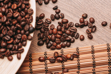 natural coffee Hot drink spilled grains photograph of the object