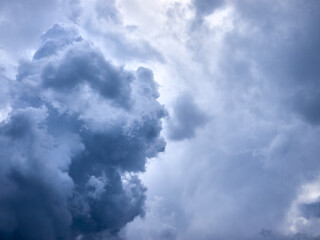 cloudy sky landscape, cumulus clouds and stormy gray clouds, dramatic view