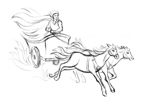 Rider on an ancient chariot. Pencil drawing