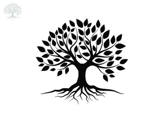 Black Trees and root with leaves look beautiful and refreshing. Tree and roots LOGO style.