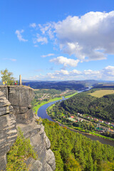 View to obelisk on the mountain Lilienstein to commemorate the ascent by King August der Starke...