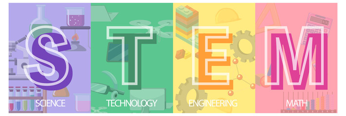 Colourful STEM education text icon
