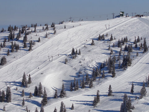Snowy mountain slope in Hochkar Ski Resort, Austria