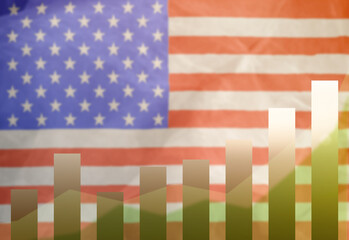 Obraz premium The concept of Growth success developments against the background of the national flag of the USA. Mockup chart increase of positive indicators.