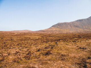Scottish plain and misty mountain in the isle of skye - Scotland