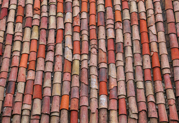 Roof tiles texture of an old house in a village.