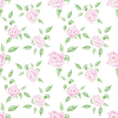 Delicate pink rose. Watercolor illustration for congratulations, invitations. Seamless pattern.