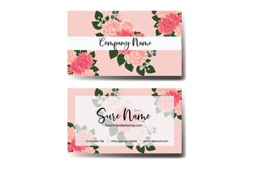 Business Card Template Dahlia Flower .Double-sided Name Card Orange Colors. Flat Design Vector Illustration. Stationery Design