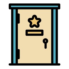 Star door dressing room icon. Outline star door dressing room vector icon color flat isolated
