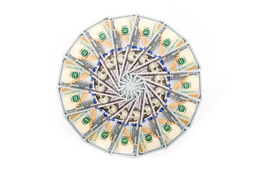 Fototapeta na wymiar One Hundred Dollar Banknotes are creatively laid out. Money banknotes of US dollars, a lot of different money. Buy printing, banking. Cash income, wealth and financial independence.