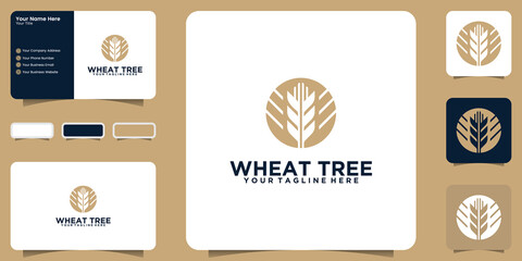 Naklejka premium wheat tree logo, wheat farm design and business card