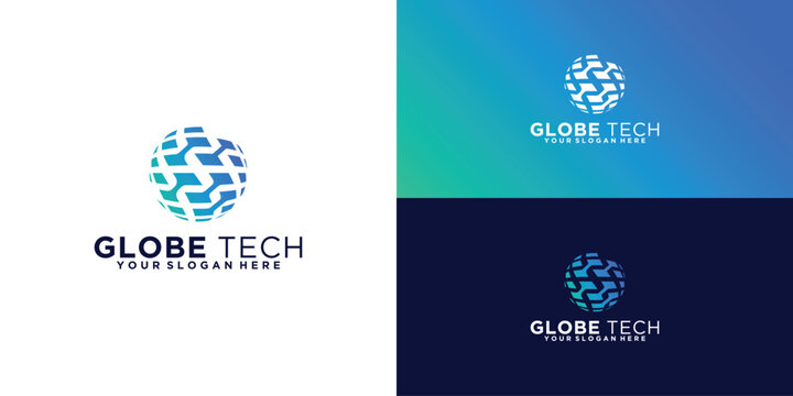 tech globe logo design and business card inspiration
