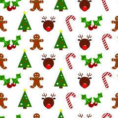 Vector seamless pattern of christmas icons placed on white background.