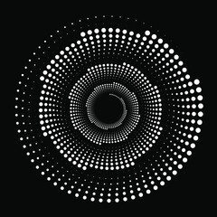 Design spiral dots backdrop. Abstract monochrome background. Optical art.