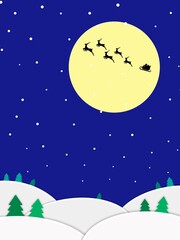 Obraz na płótnie Canvas サンタクロースと夜の雪景色の風景イラスト