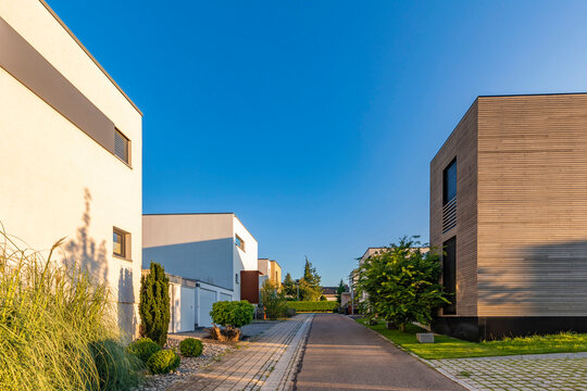 Germany, Baden-Wurttemberg, Esslingen, Clear sky over modern suburbs