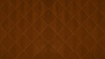 Brown caramel colored seamless natural cotton linen textile fabric texture pattern, with diamond quilted, rhombic stiching.  stitched background