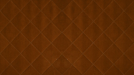 Brown caramel colored seamless natural cotton linen textile fabric texture pattern, with diamond quilted, rhombic stiching.  stitched background