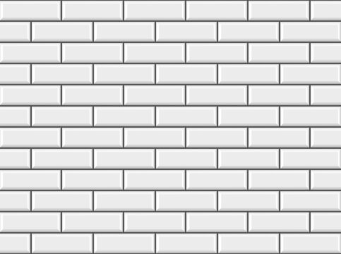 Subway tile pattern. Metro white ceramic bricks background. Vector realistic illustration.