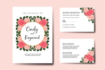 Modern Wedding invitation Card Template Dahlia Flower Digital Watercolor