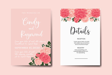 Modern Wedding invitation Card Template Dahlia Flower Digital Watercolor