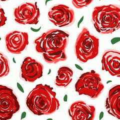 Cute seamless pattern with red roses isolated on white background. Background for holidays and congratulations