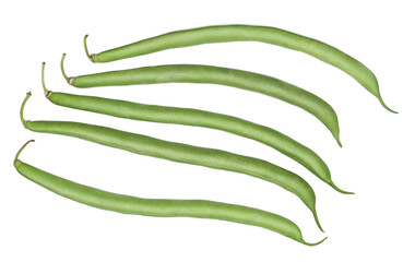 Fresh green beans isolated on a white background, top view