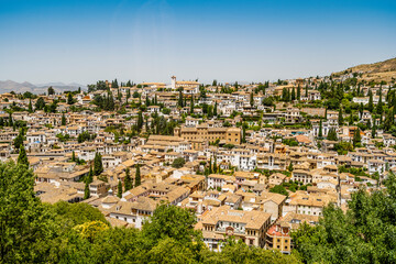 Fototapeta na wymiar Granada cityscape viewed from Alhambra palaces complex, Andalusia, Spain
