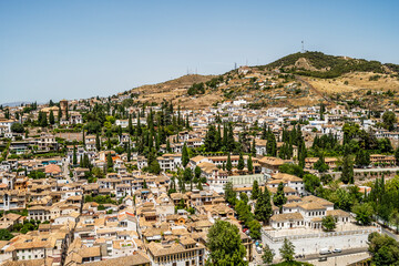 Fototapeta na wymiar Granada cityscape viewed from Alhambra palaces complex, Andalusia, Spain