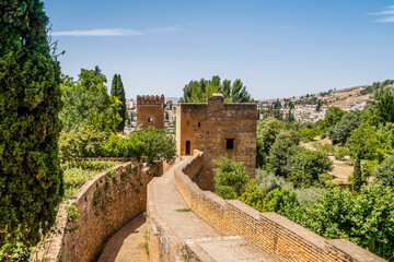 Fototapeta premium Walls of Moorish palace complex called Alhambra in Granada, Spain