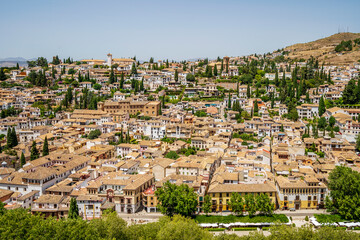 Fototapeta na wymiar Granada cityscape viewed from Alhambra palaces complex, Andalusia, Spain