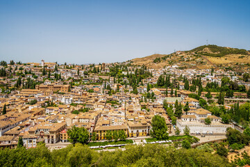 Granada cityscape viewed from Alhambra palaces complex, Andalusia, Spain