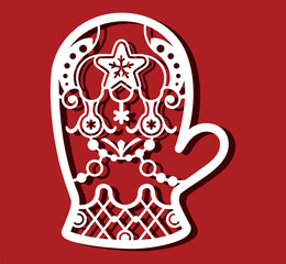Mittens for laser cutting. Vector illustration for New Year card, Christmas