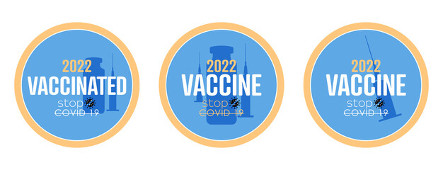 Vaccine/Vaccinated Stamps. Covid-19 vaccine. Flat vector logo.