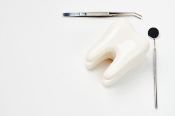 Dental tooth model with dentistry equipment tools