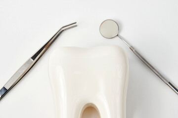 Dental tooth model with dentistry equipment tools