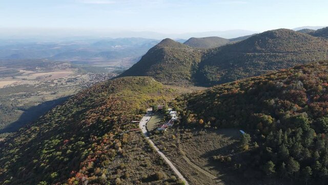 Amazing  Aerial Autumn Landscape of Balkan Mountains near town of Vratsa, Bulgaria