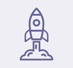 Start up, shuttle rocket line vector icon