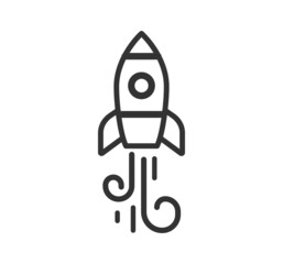 Start up, shuttle rocket line vector icon