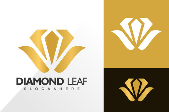 Gold diamond leaf logo and icon design vector concept for template