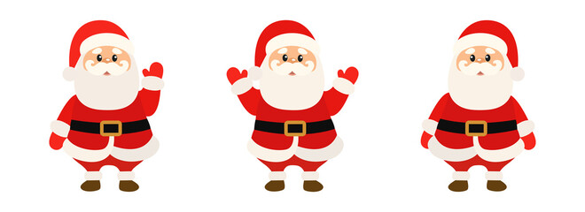 Set of Christmas illustrations. Santa Claus with waving and greeting.	