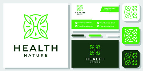 Initial Letter H Leaf Green Nature Health Circle Organic Plant Flower Logo Design with Business Card Template