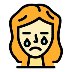 Crying girl icon. Outline grying girl vector icon color flat isolated