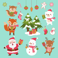 Set of  cute christmas cartoon character illustration.