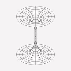 Wireframe geometric shape, black or worm hole funnel, singularity. Astrology and mathematical element. Line design, editable strokes. Vector illustration, EPS 10 - 466459595